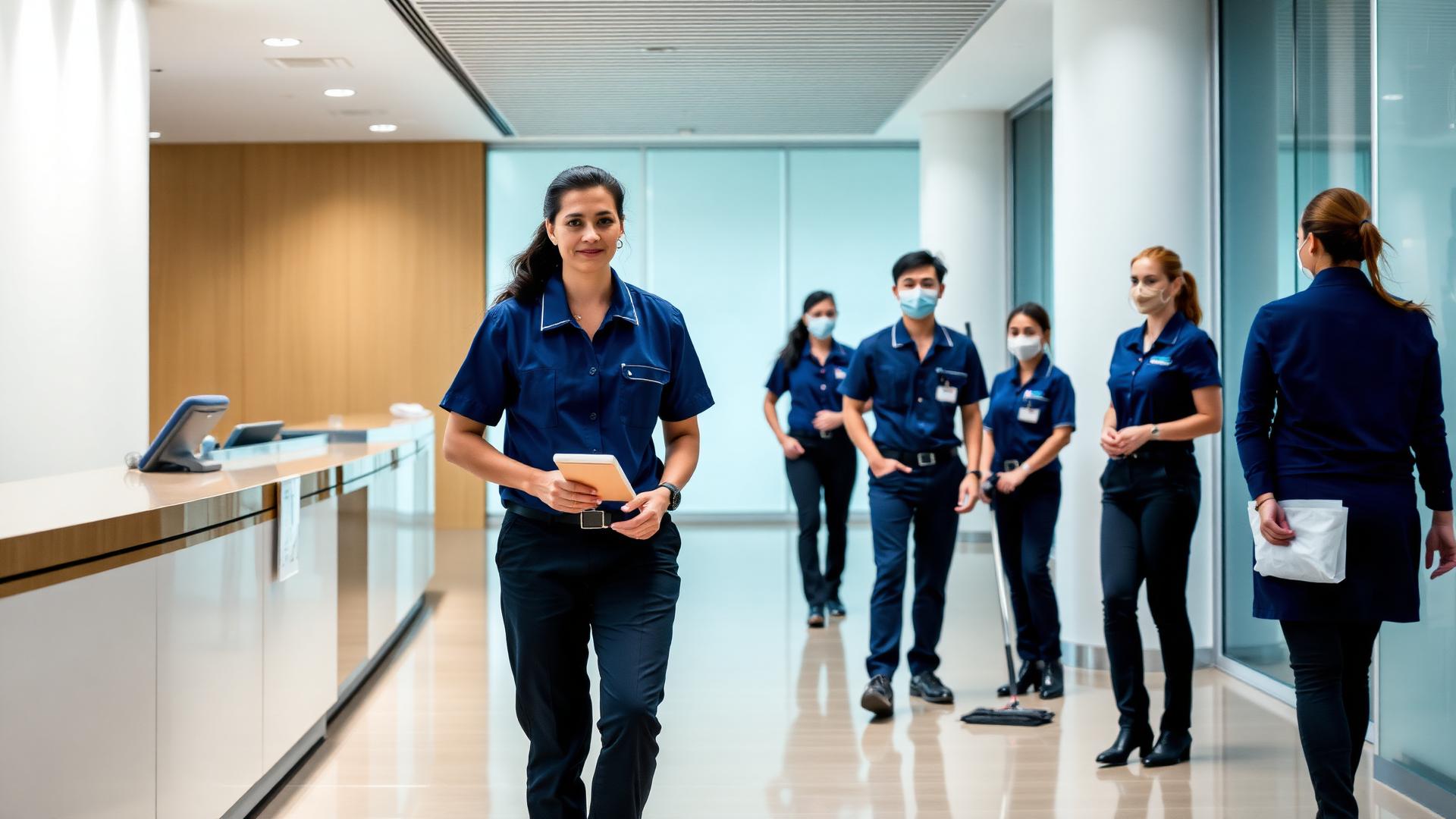 Equipe de facilities em ambiente corporativo